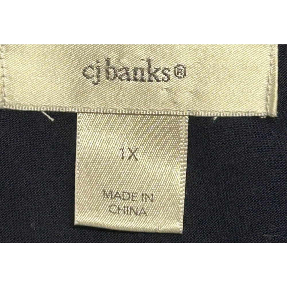 CJ Banks Top Womens 1X Blue Pink Floral Crochet‎ Trim Split Neck Career Blouse - Picture 7 of 10